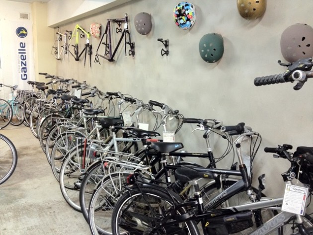 A row of reconditioned, second hand Dutch bikes, preloved by cyclists in Holland, now ready for new Australian owners.
